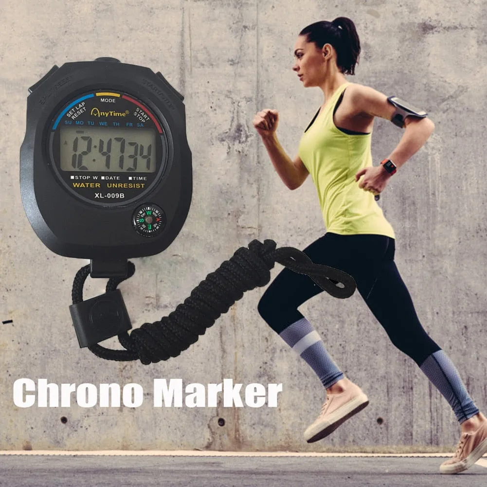 ABS Digital Timer Counter Stopwatch Multi-Function Running Referee Chronograph with Alarm Calendar Clock Compass