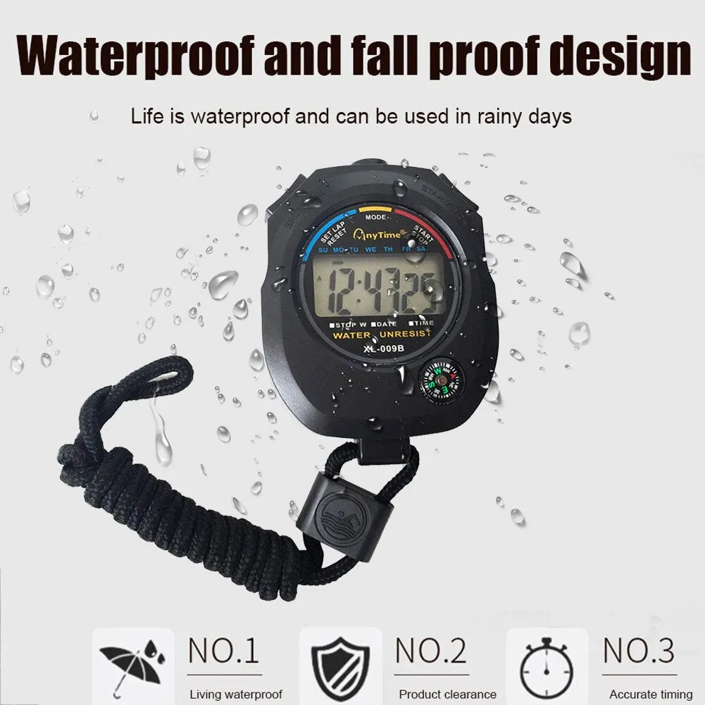 ABS Digital Timer Counter Stopwatch Multi-Function Running Referee Chronograph with Alarm Calendar Clock Compass