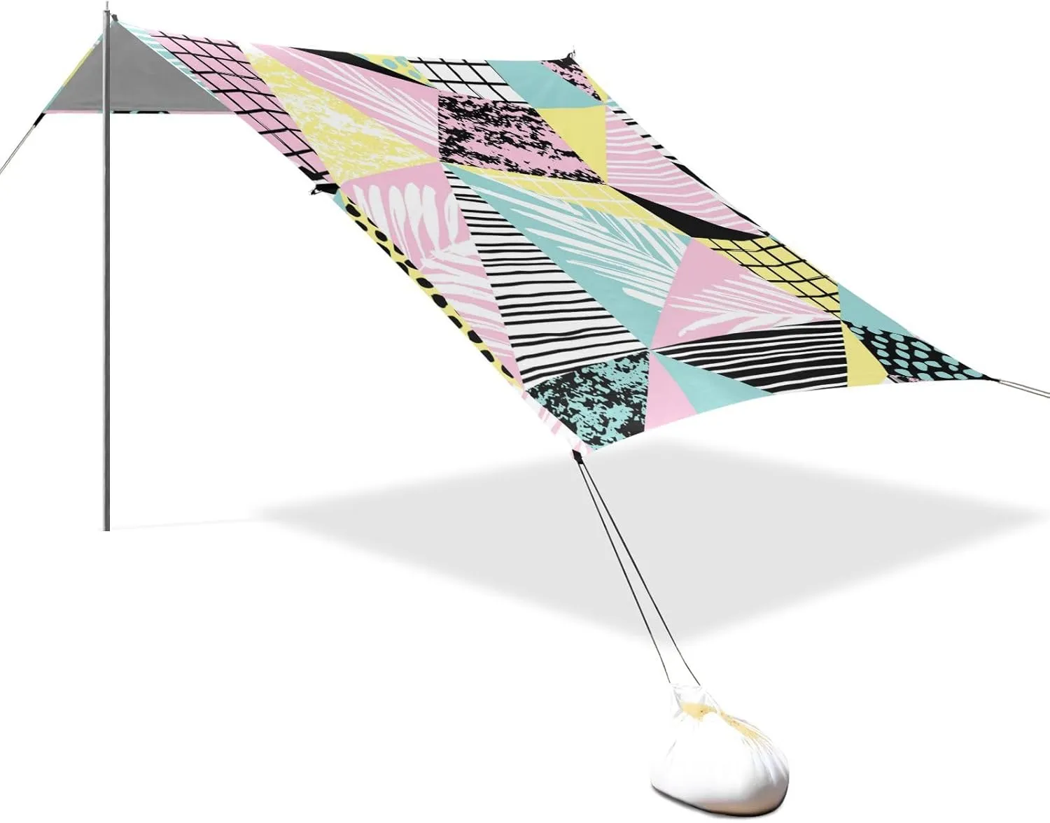 Abstract Triangles Pastel Colorful Designed UPF50  Foldable Beach Canopy Water-Resistant Sun Shelter with Sandbags & Sand Shovel for Family Trips, Picnics & Camping sombrillas para Playa