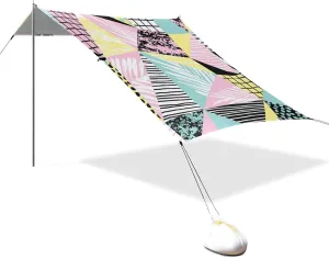 Abstract Triangles Pastel Colorful Designed UPF50  Foldable Beach Canopy Water-Resistant Sun Shelter with Sandbags & Sand Shovel for Family Trips, Picnics & Camping sombrillas para Playa