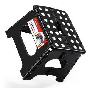 ACSTEP Folding Step Stool Foldable Stool 7.5 Inch Height Kids Step Stool, 300 lb Capacity Plastic Collapsible Stool, Stepping Stool with Handle Black Small Step Stool, Foot Stool Suitable for Kitchen