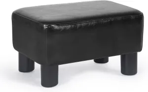 Adeco Small Footstool Ottoman, Rectangular Footrest Stool Padded Ottoman Extra Seating Pet Step for Living Room Entryway Office (Black)
