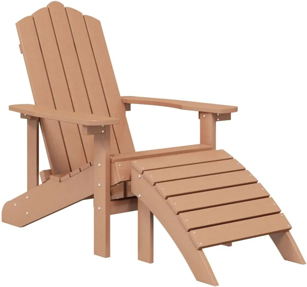 Adirondack Chairs with Footstool & Table Outdoor Patio Furniture Set HDPE Brown 2 Chairs, 2 Stools & Side Table for Garden, Lawn, Backyard – Durable Weather-Resistant Design