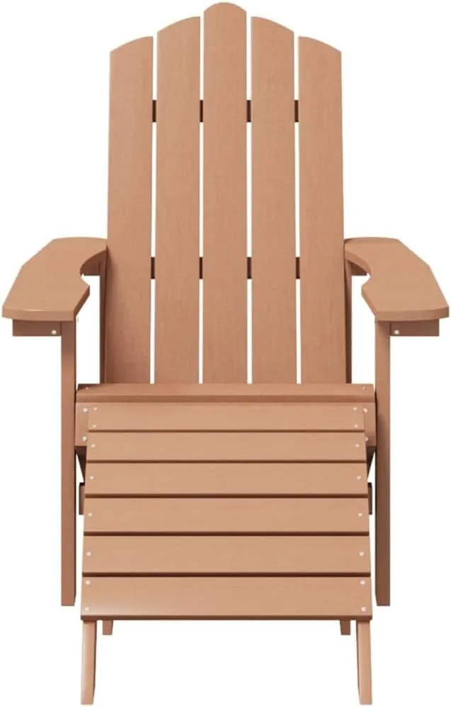Adirondack Chairs with Footstool & Table Outdoor Patio Furniture Set HDPE Brown 2 Chairs, 2 Stools & Side Table for Garden, Lawn, Backyard – Durable Weather-Resistant Design