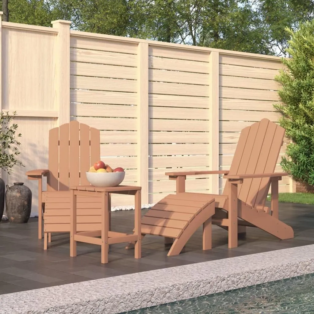 Adirondack Chairs with Footstool & Table Outdoor Patio Furniture Set HDPE Brown 2 Chairs, 2 Stools & Side Table for Garden, Lawn, Backyard – Durable Weather-Resistant Design