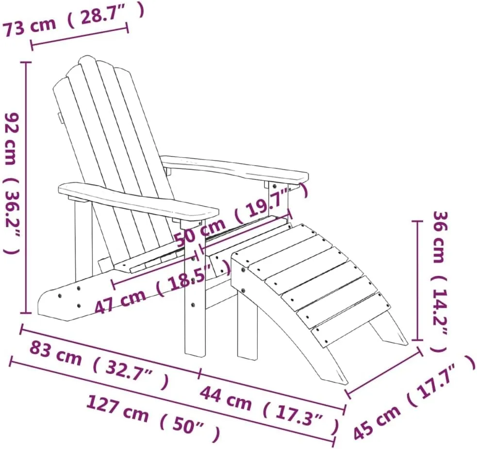 Adirondack Chairs with Footstool & Table Outdoor Patio Furniture Set HDPE Brown 2 Chairs, 2 Stools & Side Table for Garden, Lawn, Backyard – Durable Weather-Resistant Design