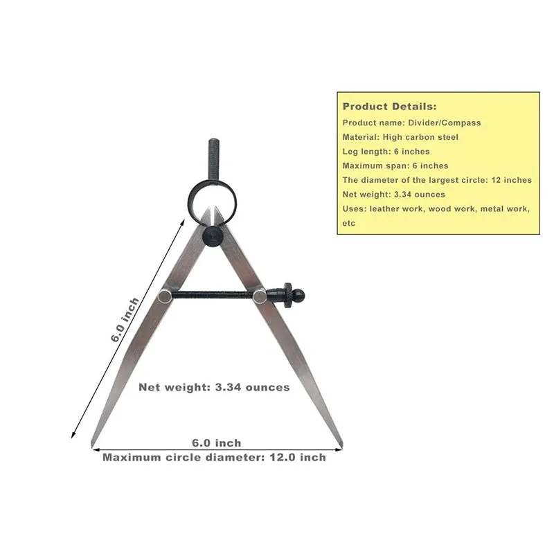 Adjustable 6" Lockable Steel Divider Wing Compass for Leather Craft