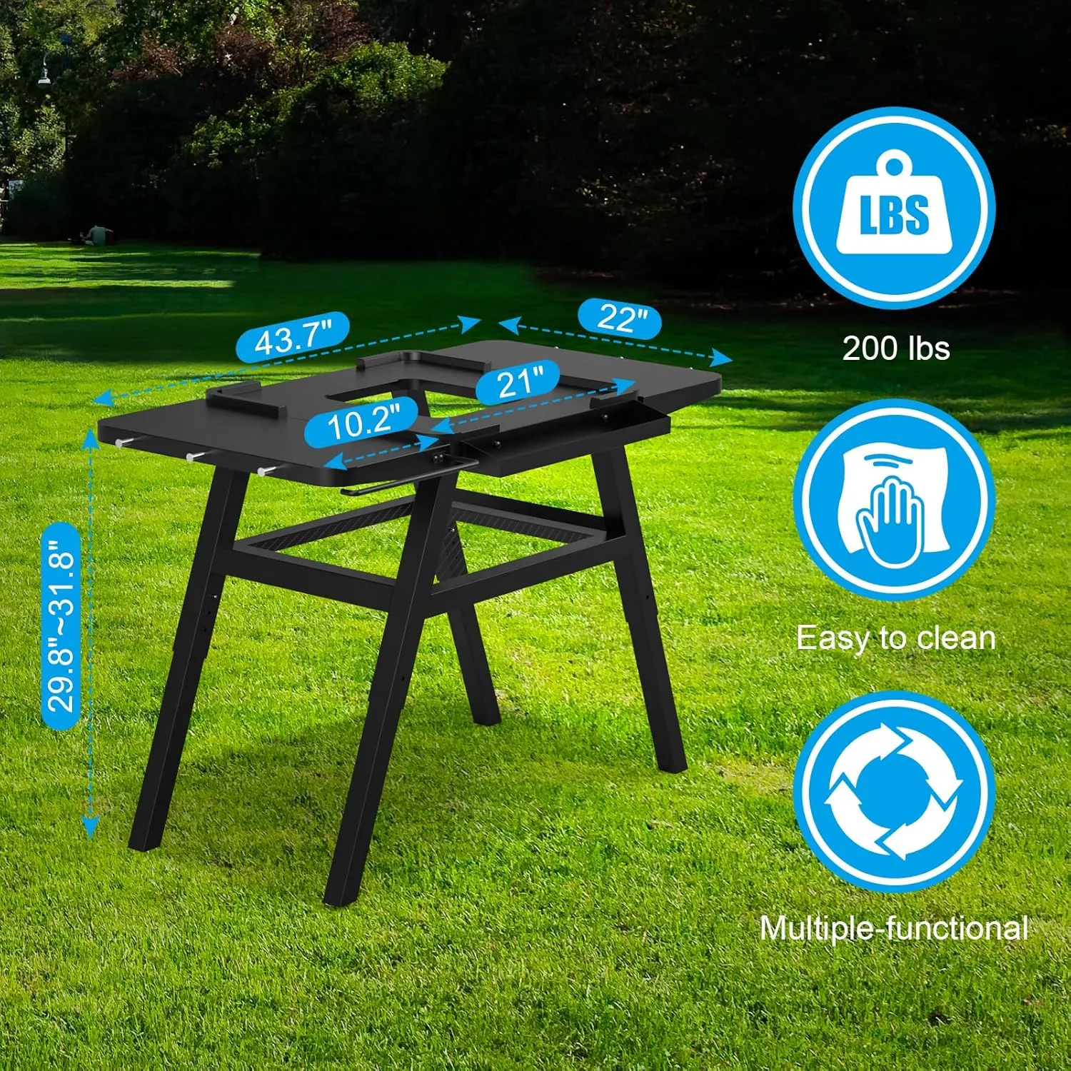 Adjustable Grill Stand for Ninja Woodfire Outdoor Grill, Portable Cart Table for Ninja XSKUNSTAND OG700 OG800 OG900 Series and OO101 Woodfire Pizza Oven, Collapsible Folding Table with Shelf