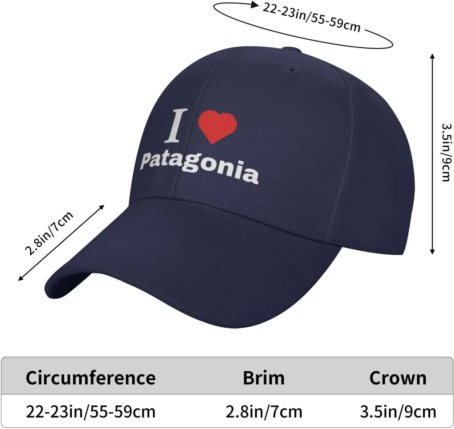 Adjustable I Love Patagonia Baseball Cap for Men Women Classic Casual Unisex Dad Hat Trucker Hat