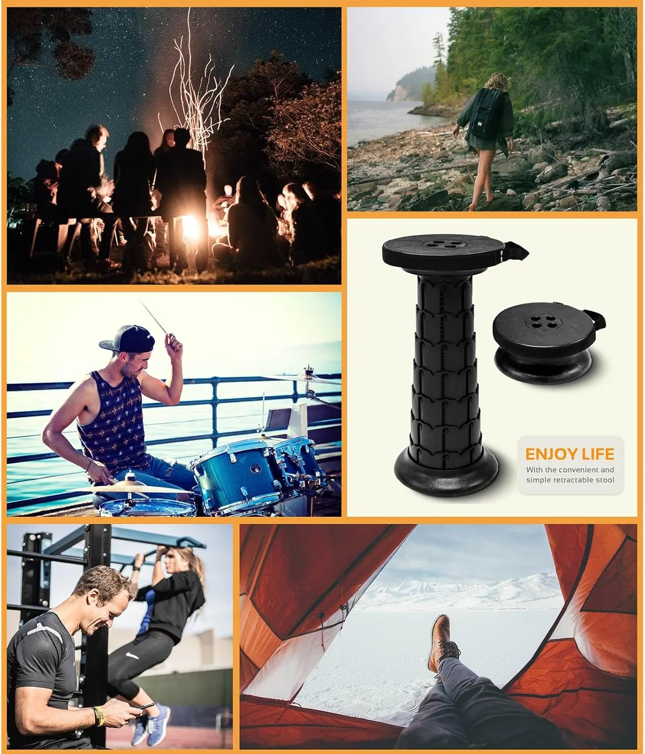 Adjustable Retractable Portable Collapsible Folding Stool,Compact Telescoping Stool for Adults Heavy Duty with Load Capacity 770 lbs, Chair Camping Travel Hunting（Black） (HX20210818)