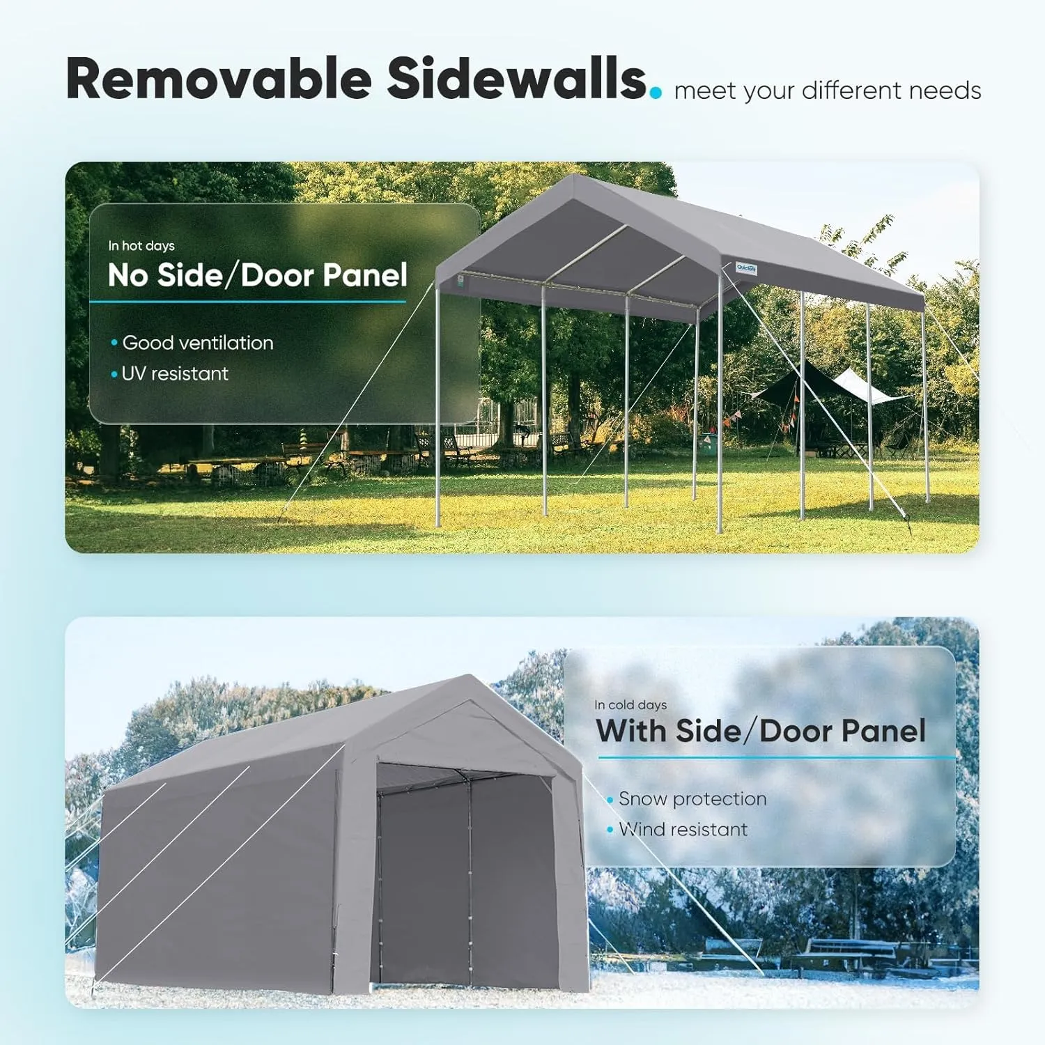 ADVANCE OUTDOOR 12x20 ft Heavy Duty Carport Garage Shelter, Adjustable Height (6.5-11ft) Waterproof Canopy with Removable Sidewalls for Cars, RV, Boat, Truck, Party - Gray