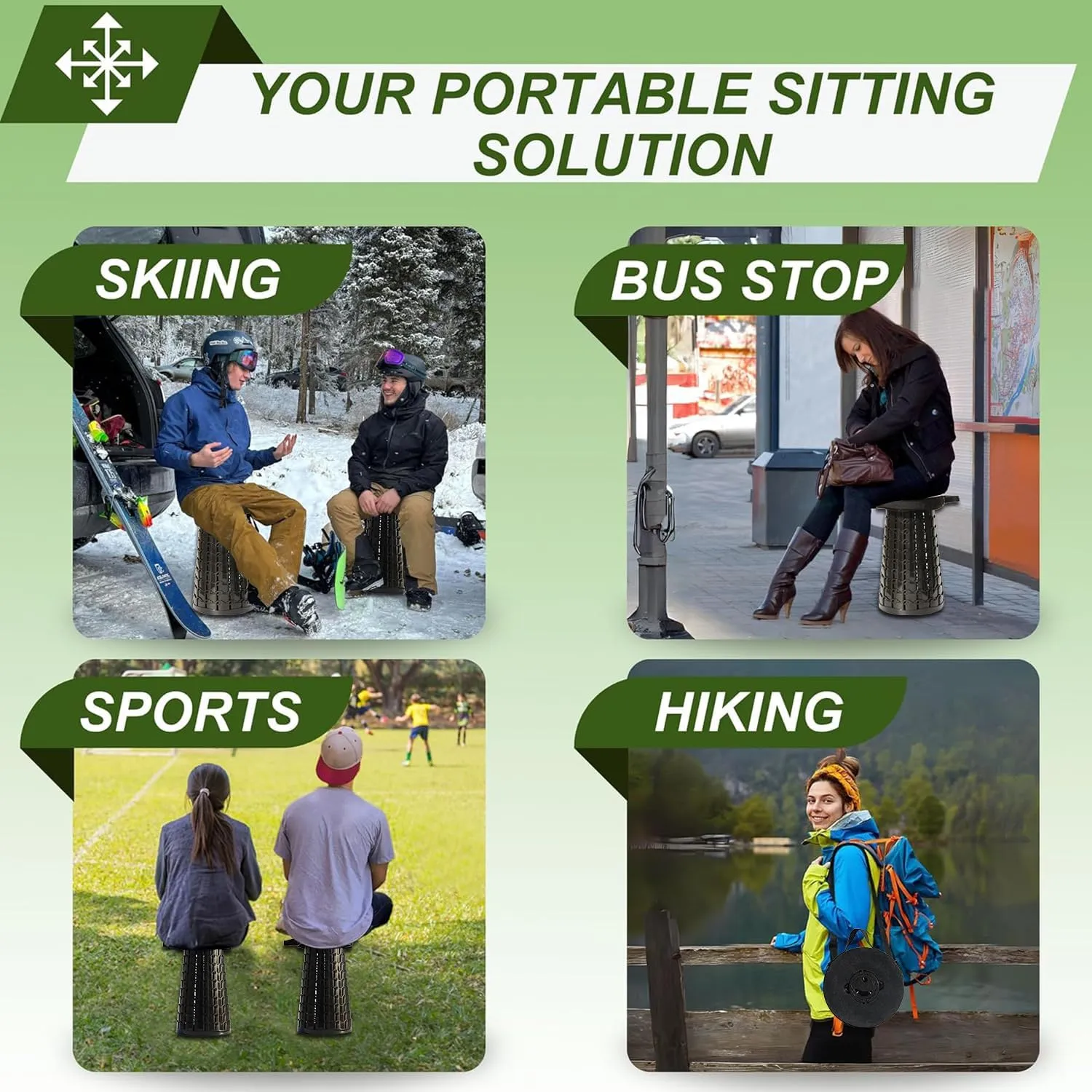ALEVMOOM 2025 Upgraded XXL Collapsilbe Stool with Cushion,More Sturdy and Height 50cm,D30cm,Portable and Lightweight Adjustable Telescoping Stool for Camping Hiking BBQ Max Loading 1000Ibs