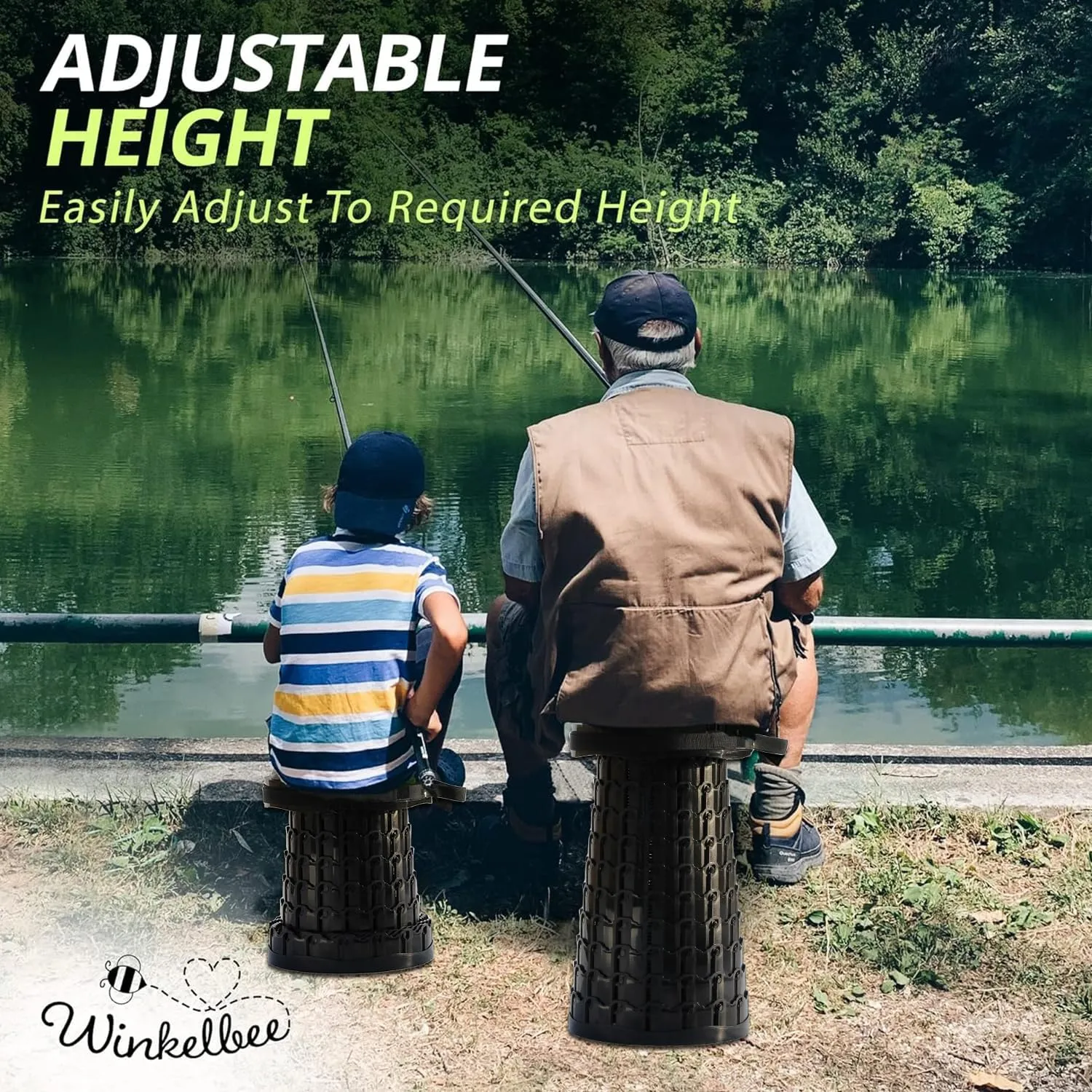 ALEVMOOM 2025 Upgraded XXL Collapsilbe Stool with Cushion,More Sturdy and Height 50cm,D30cm,Portable and Lightweight Adjustable Telescoping Stool for Camping Hiking BBQ Max Loading 1000Ibs