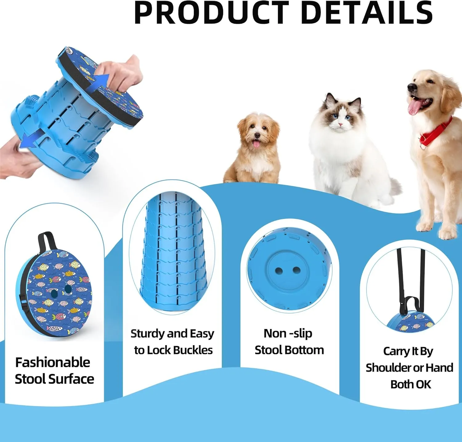 ALEVMOOM Upgraded Portable Collapsible Stool with Cushion Telescoping Stool with Painting Retractable Folding Stool Sturdy Capacity 440Ibs Camping Stool for Outdoor Hiking BBQ with Bag