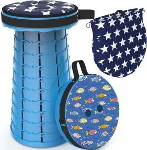 ALEVMOOM Upgraded Portable Collapsible Stool with Cushion Telescoping Stool with Painting Retractable Folding Stool Sturdy Capacity 440Ibs Camping Stool for Outdoor Hiking BBQ with Bag