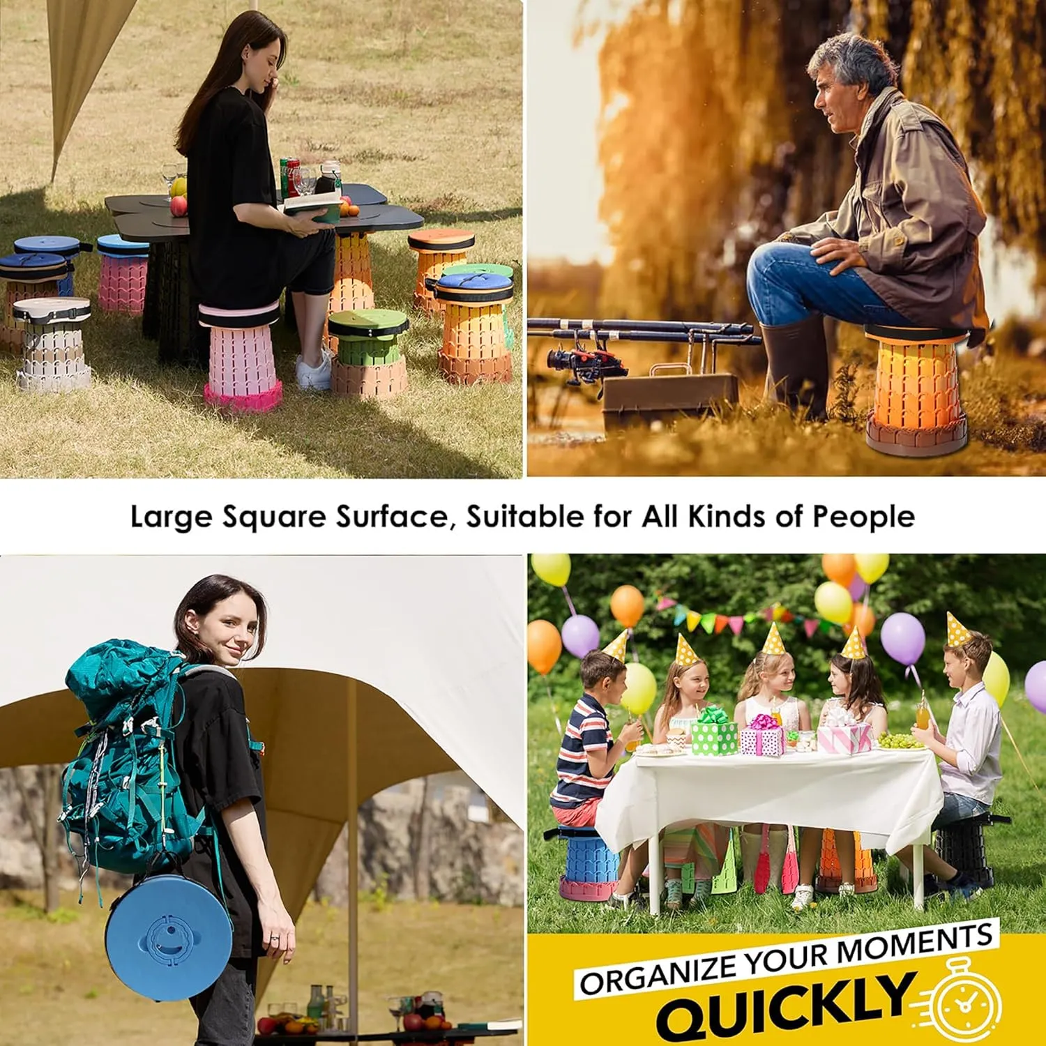 ALEVMOOM Upgraded Portable Collapsible Stool with Cushion,Telescoping Folding Stool for Adults,Yet More Sturdy Camping Stool with Load Capacity 1000lbs,for Outdoor Garden Hiking BBQ