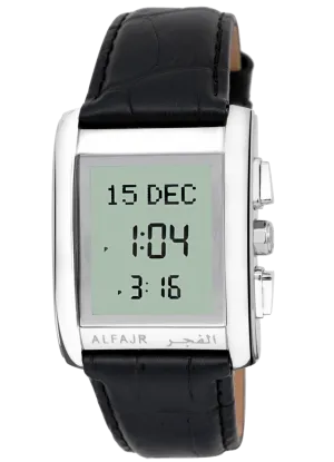 Alfajr WS-06L Stainless Steel and Genuine Leather Azan Prayer Watch - Black