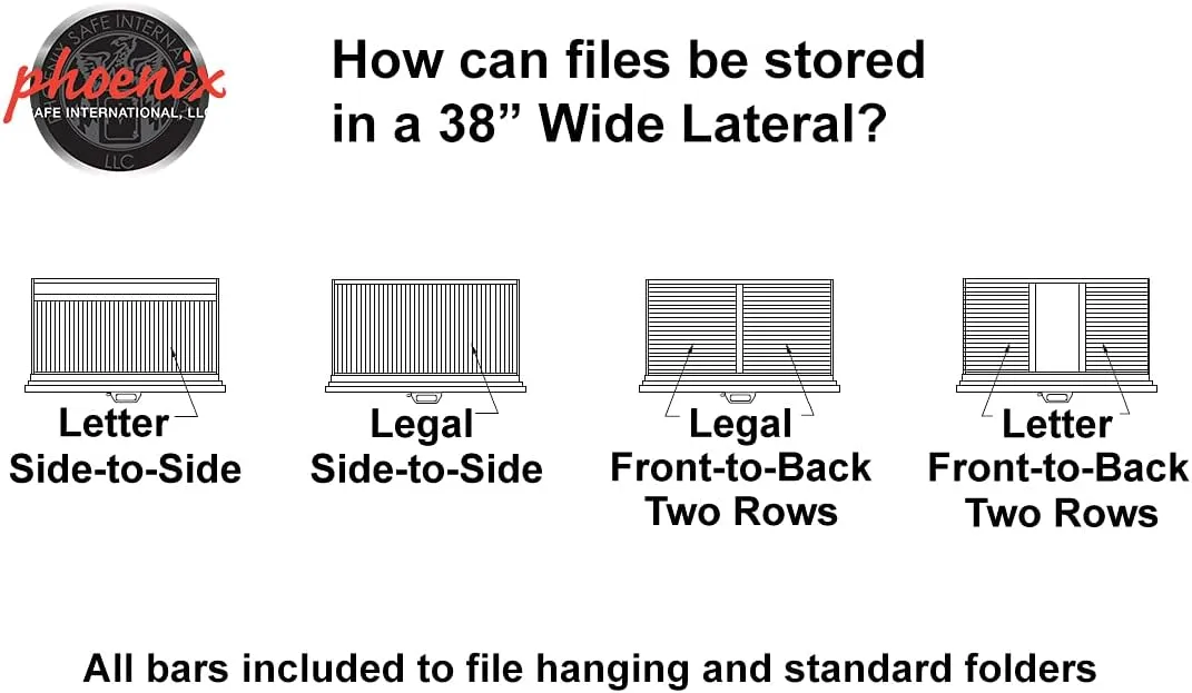 Alloy Steel Fireproof File Cabinet – 4-Drawer Lateral, 38" – Letter Size – Locking Filing Cabinet with Key Lock & Water Seal – 350 Fire Rated, Impact Tested – Light Gray – LAT4W38LG