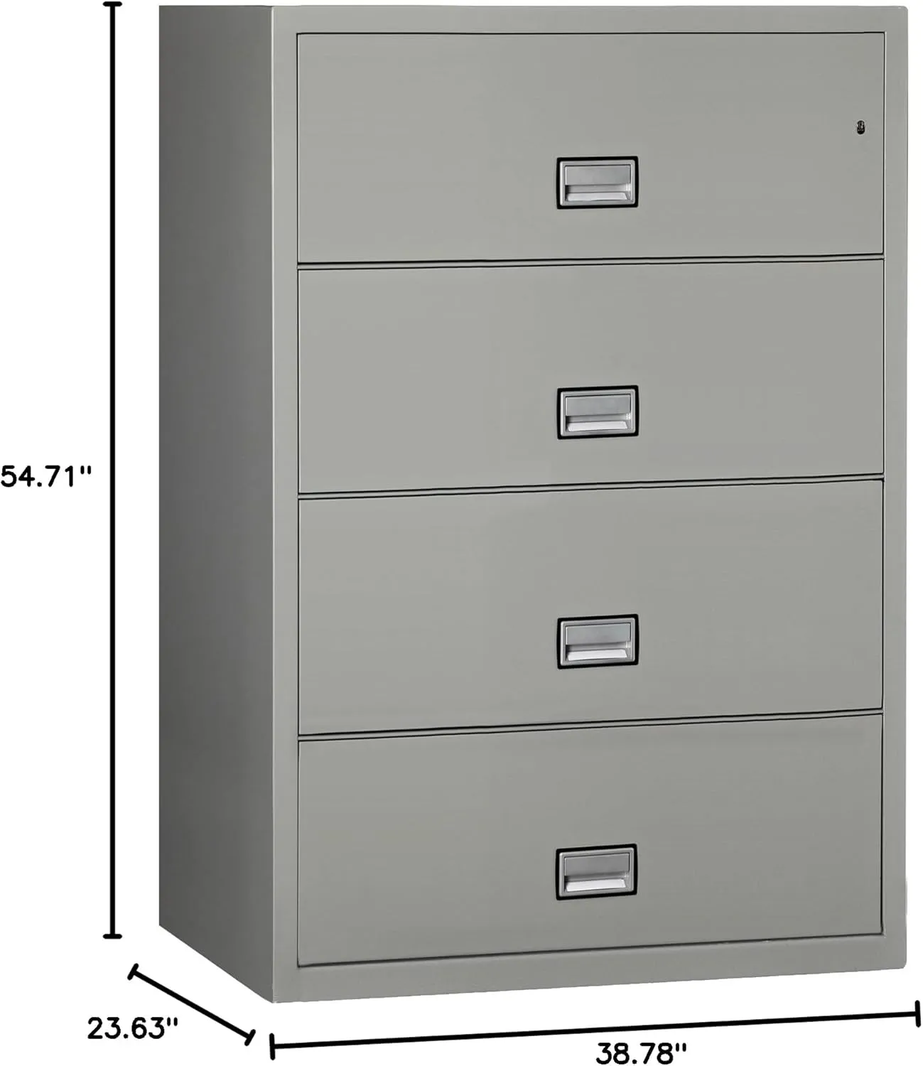 Alloy Steel Fireproof File Cabinet – 4-Drawer Lateral, 38" – Letter Size – Locking Filing Cabinet with Key Lock & Water Seal – 350 Fire Rated, Impact Tested – Light Gray – LAT4W38LG