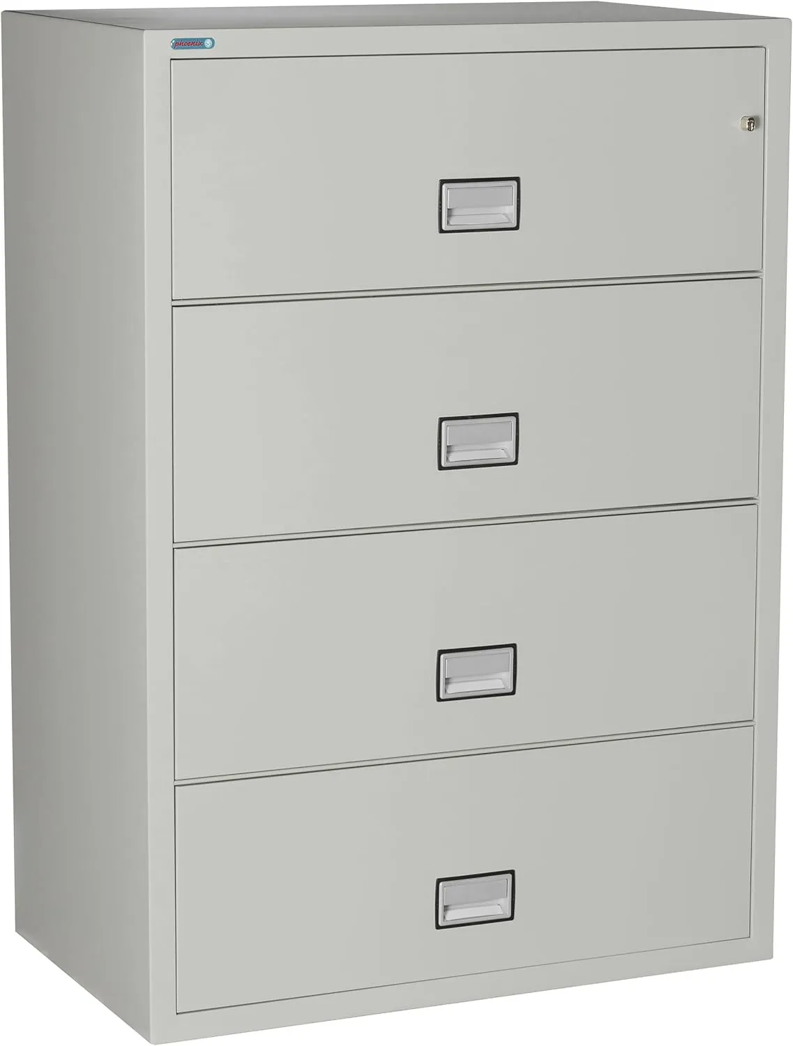 Alloy Steel Fireproof File Cabinet – 4-Drawer Lateral, 38" – Letter Size – Locking Filing Cabinet with Key Lock & Water Seal – 350 Fire Rated, Impact Tested – Light Gray – LAT4W38LG