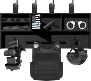 Alloy Steel Police Gear Stand, Built-in Combination Lock, Wall-Mountable, Includes Flag, Perfect for Tactical Gear Wall Mount, Storage Solution for Police Stations, Fire Departments, Offices, Bars
