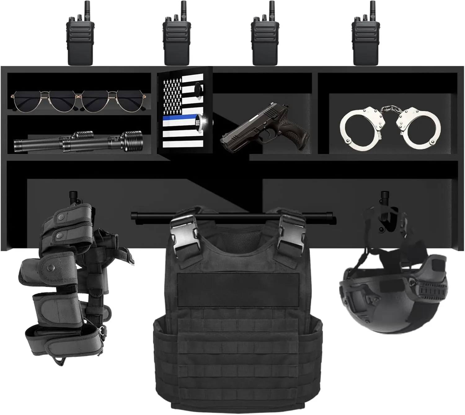 Alloy Steel Police Gear Stand, Built-in Combination Lock, Wall-Mountable, Includes Flag, Perfect for Tactical Gear Wall Mount, Storage Solution for Police Stations, Fire Departments, Offices, Bars