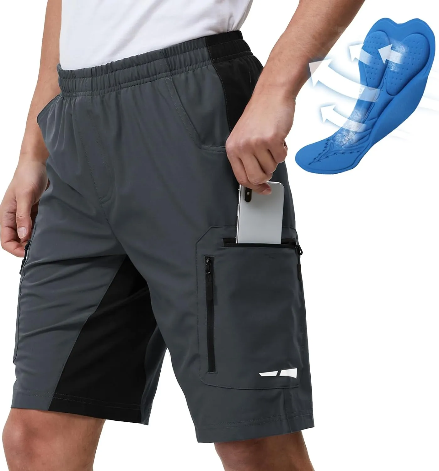 Ally Men's Mountain Bike Shorts 4D Padded Lightweight Loose-fit with Zipper Pockets for Biking Cycling Bicycle Riding Biker