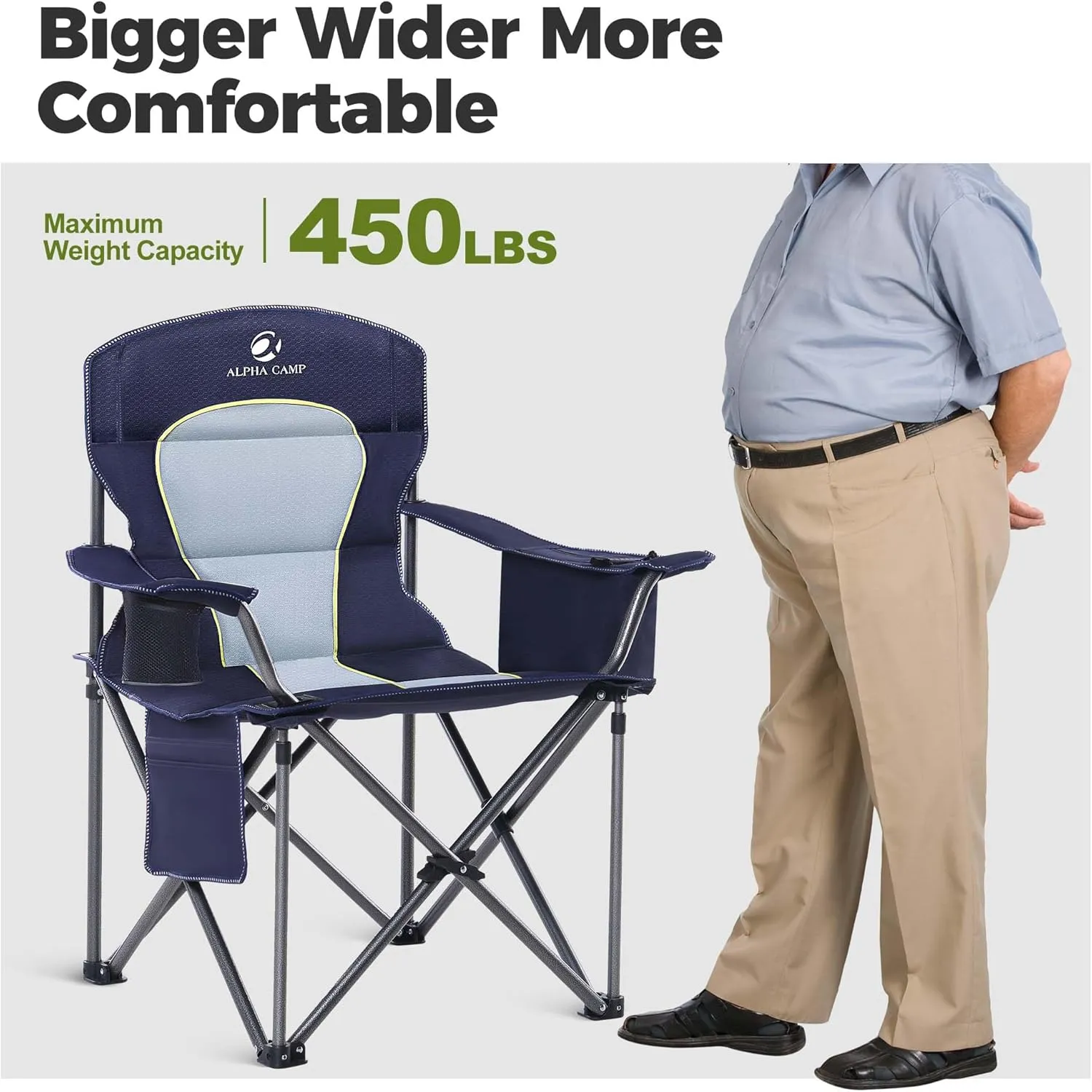 ALPHA CAMP Oversized Camping Folding Chair Heavy Duty Lawn Chair with Cooler Bag