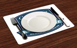 Ambesonne Adventure Place Mats Set of 4, Signboard of Camping Wilderness Exploration Mountains Illustration, Washable Fabric Placemats for Dining Table, Standard Size, White and Multicolor