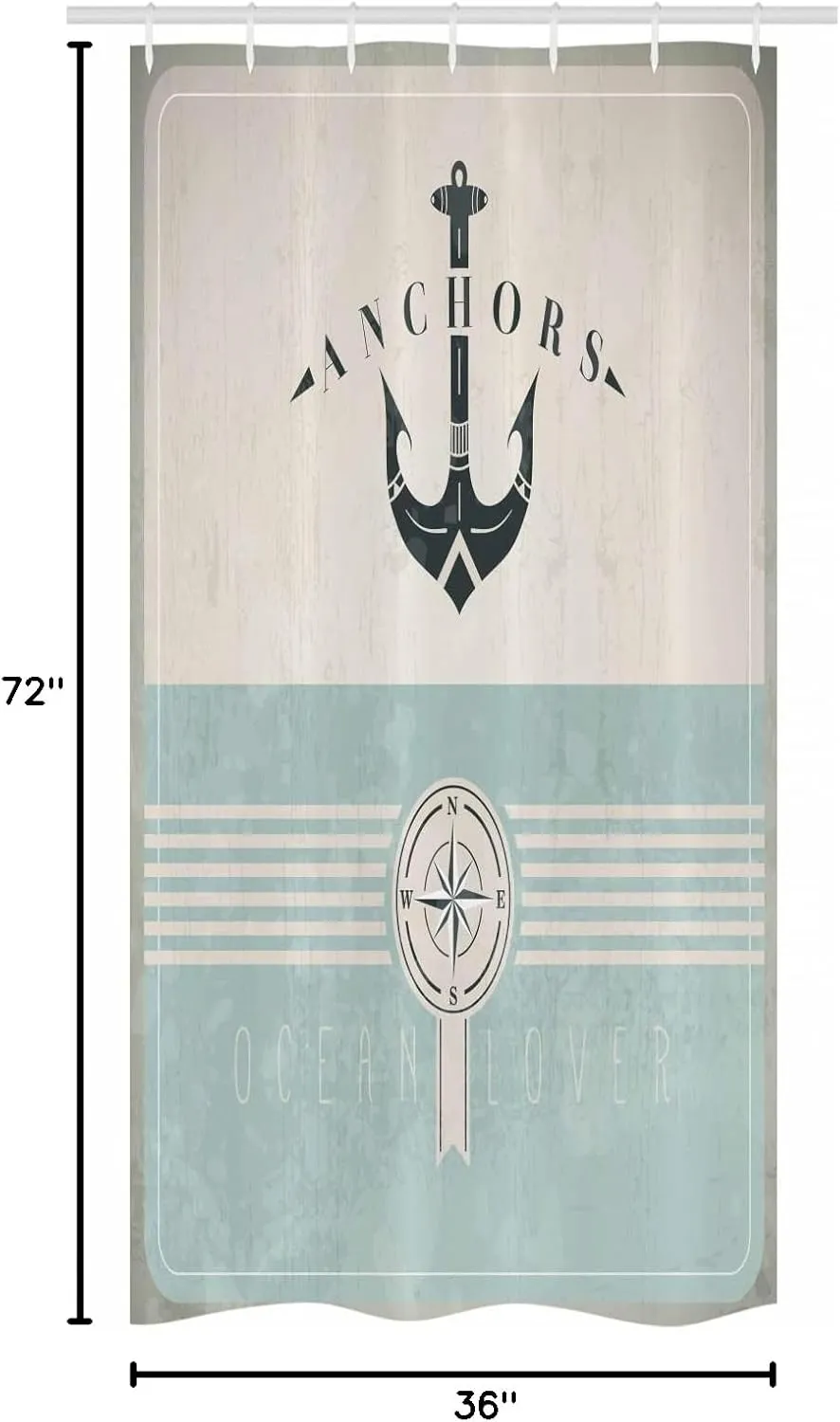 Ambesonne Nautical Stall Shower Curtain, Aged Ocean Lover Phrase Anchor and Compass Marine Adventure Design, Fabric Bathroom Decor Set with Hooks, 36" W x 72" L, Beige Blue