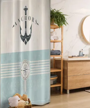 Ambesonne Nautical Stall Shower Curtain, Aged Ocean Lover Phrase Anchor and Compass Marine Adventure Design, Fabric Bathroom Decor Set with Hooks, 36" W x 72" L, Beige Blue