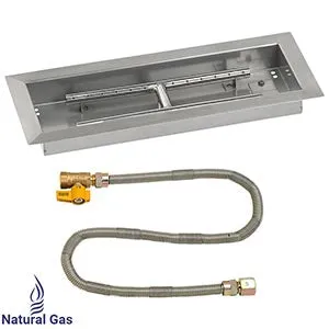 American Fire Glass 18 x 6 Rectangular Stainless Steel Drop-In Fire Pit Pan with Match Light Kit - SS-AFPPMKIT-18