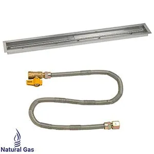 American Fire Glass 60 x 6 Linear Stainless Steel Drop-In Fire Pit Pan with Match Light Kit - SS-LCBMKIT-60