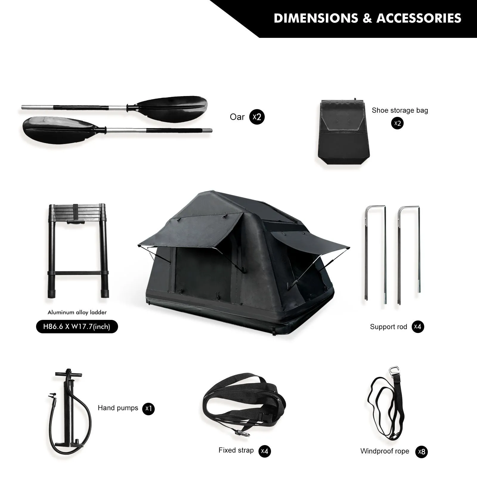 Amphibious for Black Auto Camping Glamping Ladder, Outdoor Tent Roof Foldable Self-Driving Touring(Without Express delivery Inflatable SUV,Truck ) for Car Tent and Universal 2-3 Augmented reality People Top camping