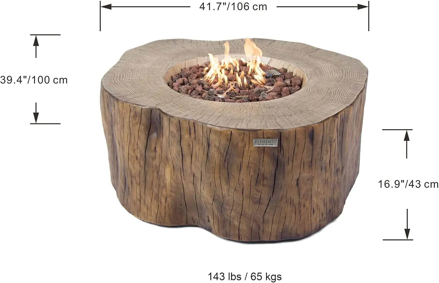 AMS Fireplace Elementi Red Wood Manchester Liquid Propane Gas Fire Pit Table for Outside Patio Bundle with Tank Cover, Wind Guard and Burner Lid | Free Rubber Mat, Ice Bucket and Counter-top Lantern