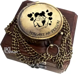 Anniversary Brass Compass Gift for Him or Her - Unique Gift Ideas for Husband or Wife, Men Wedding Anniversary with Wood Box