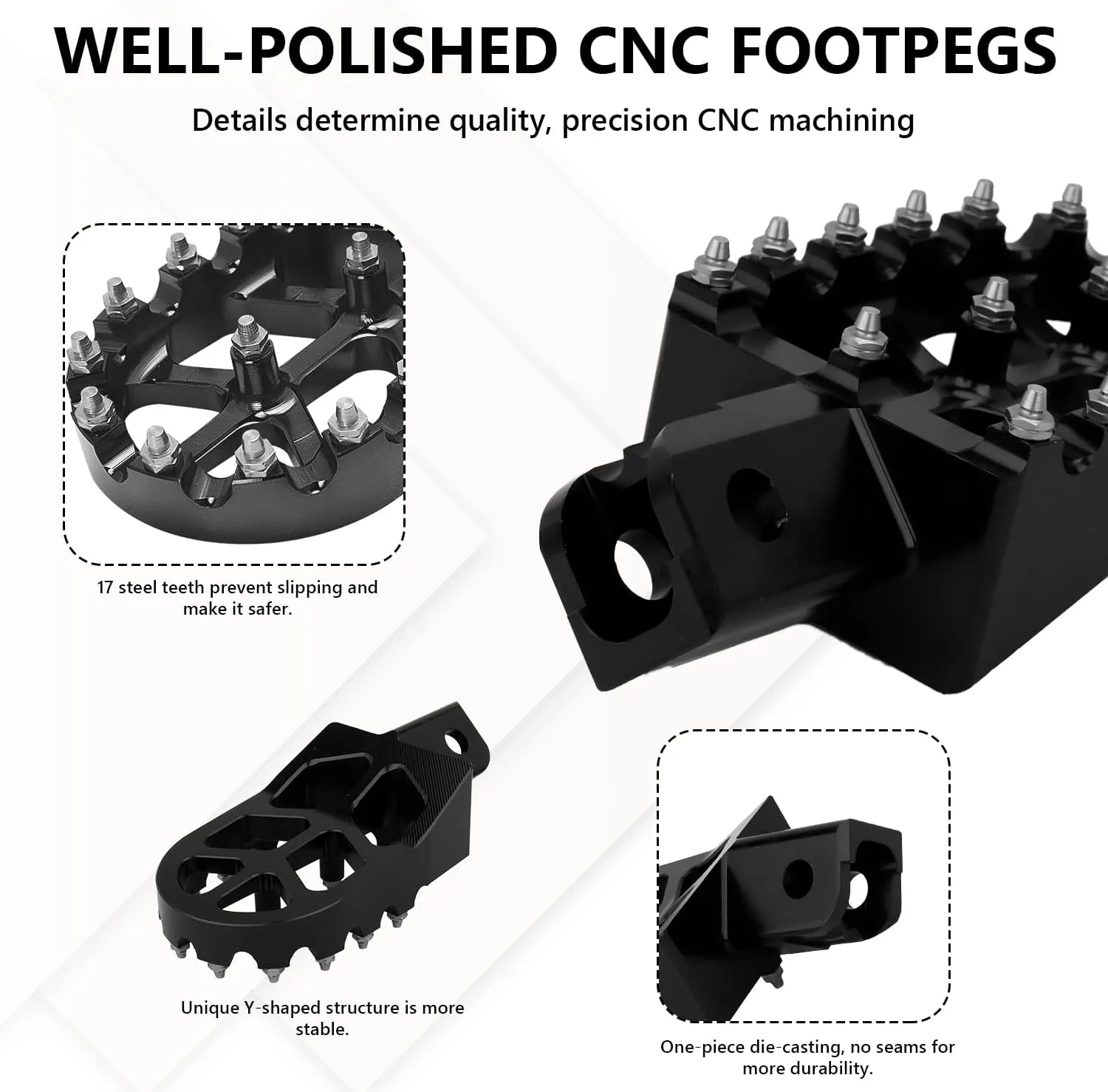 AnXin Foot Pegs Motorcycle Universal CNC Footpeg for CRF XR CR 50-125cc CT200U Mini Bike SSR Apollo RFZ TaoTao Lifan Kayo Coolster Pit Bike - Black