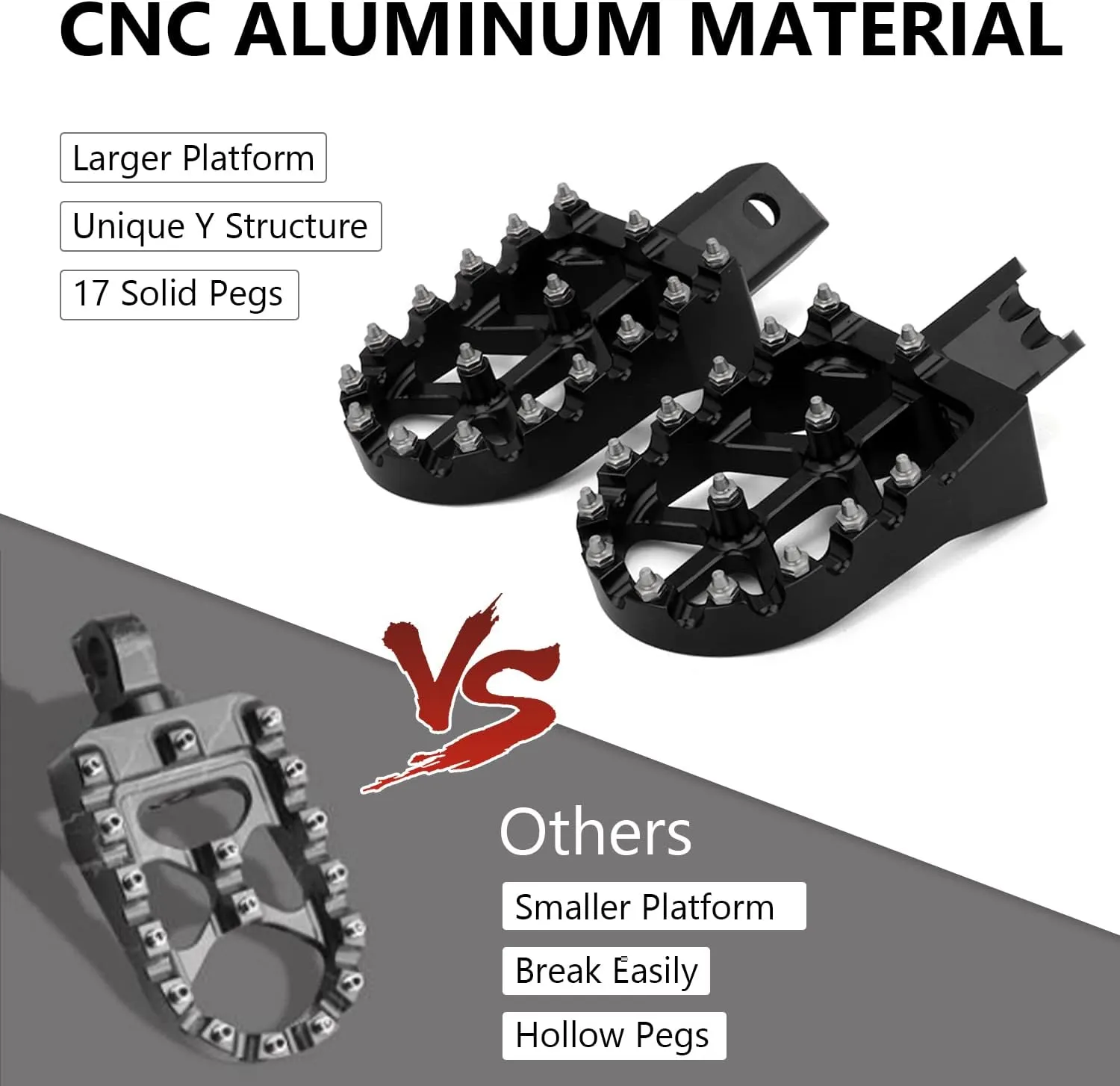 AnXin Foot Pegs Motorcycle Universal CNC Footpeg for CRF XR CR 50-125cc CT200U Mini Bike SSR Apollo RFZ TaoTao Lifan Kayo Coolster Pit Bike - Black