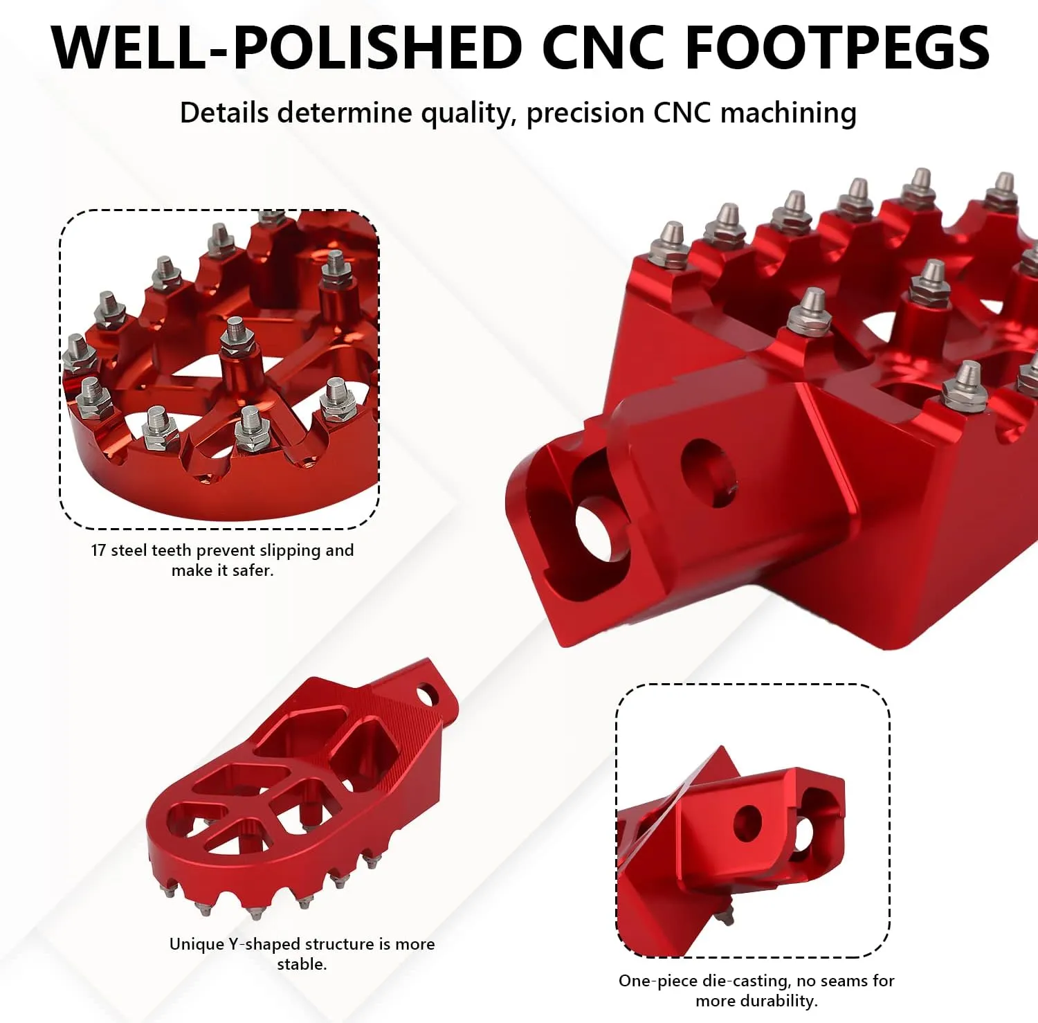 AnXin Foot Pegs Motorcycle Universal CNC Footpeg for CRF XR CR 50 70 80 100-125cc CT200U Mini Bike SSR Apollo RFZ TaoTao Lifan Kayo Coolster Pit Bike - Red