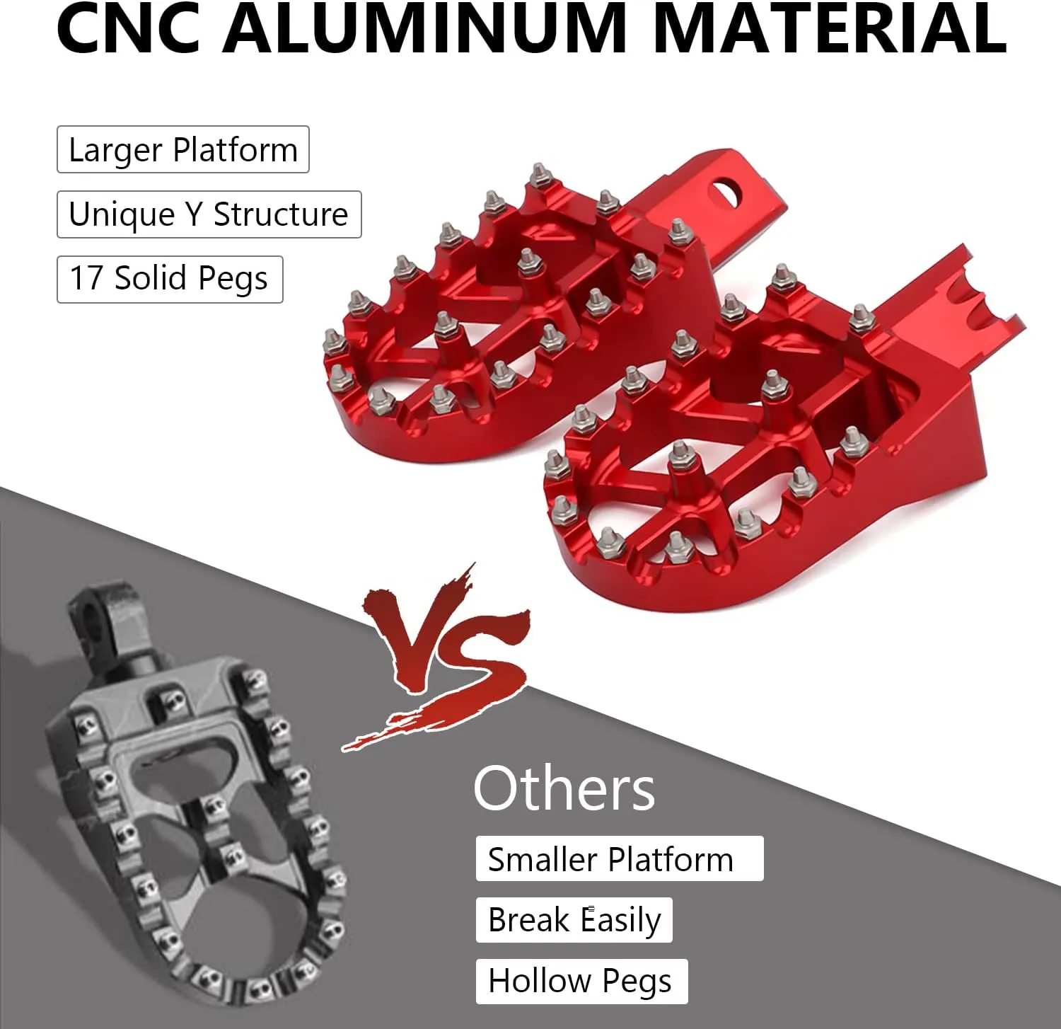AnXin Foot Pegs Motorcycle Universal CNC Footpeg for CRF XR CR 50 70 80 100-125cc CT200U Mini Bike SSR Apollo RFZ TaoTao Lifan Kayo Coolster Pit Bike - Red
