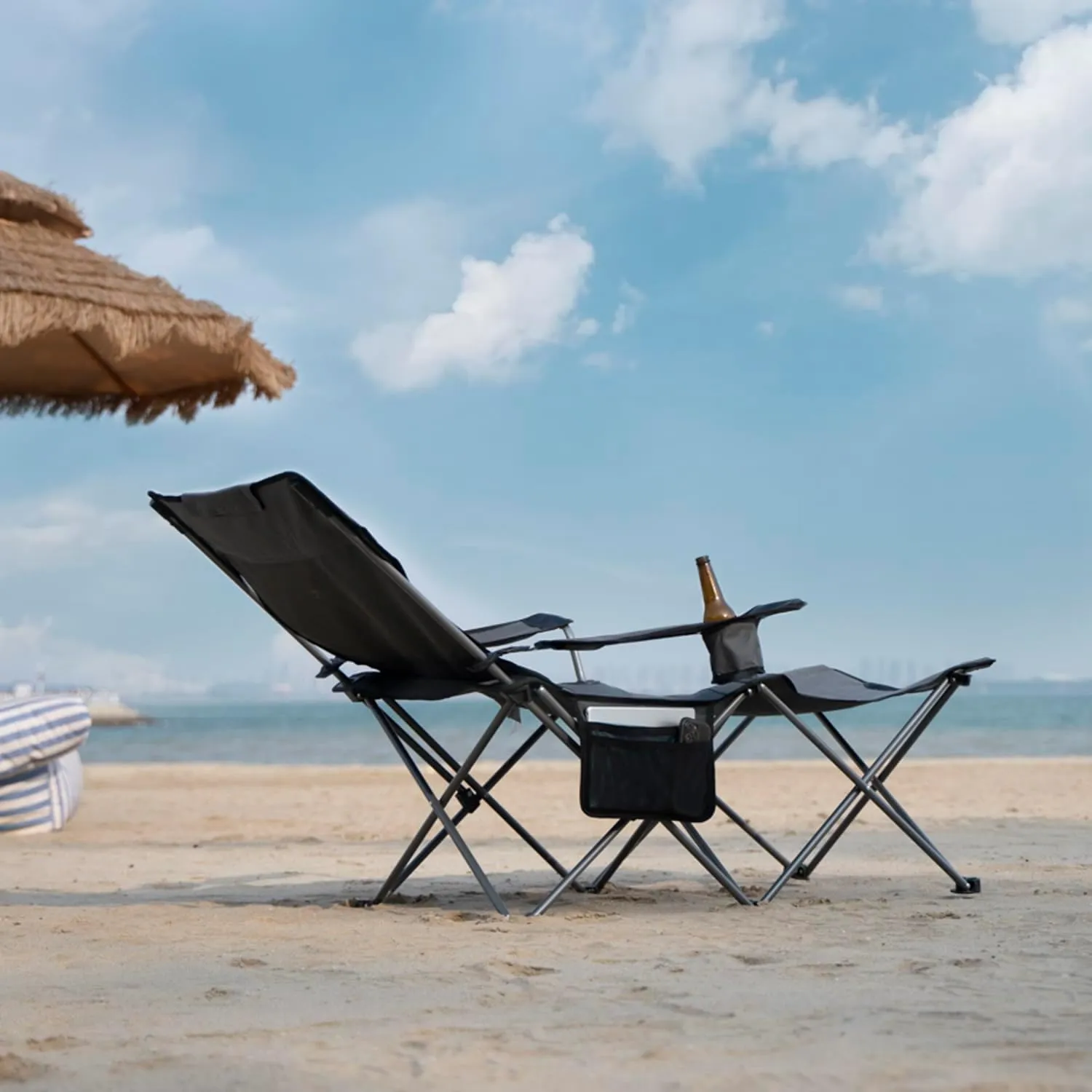 apollo walker Camping Chairs for Adults - 8 Legged 3 in 1 Detachable Beach Chair with Foot Rest, Adjustable 90° - 135° Reclining Lounge Chair Outdoor, Folding Chairs for Outside with Pillow, Carry Bag