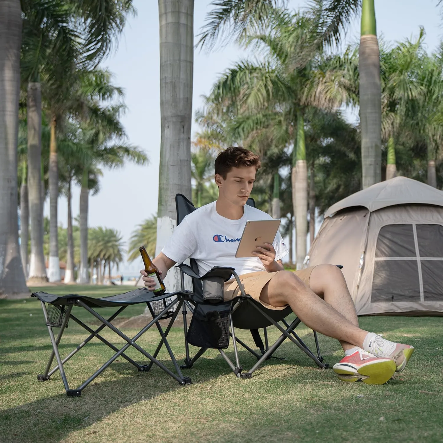 apollo walker Camping Chairs for Adults - 8 Legged 3 in 1 Detachable Beach Chair with Foot Rest, Adjustable 90° - 135° Reclining Lounge Chair Outdoor, Folding Chairs for Outside with Pillow, Carry Bag
