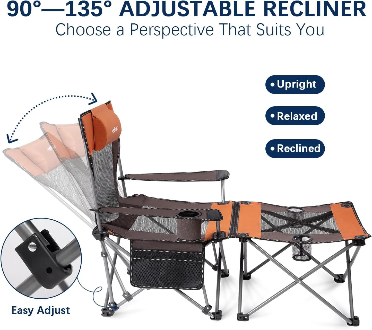 apollo walker Camping Chairs for Adults - 8 Legged 3 in 1 Detachable Beach Chair with Foot Rest, Adjustable 90° - 135° Reclining Lounge Chair Outdoor, Folding Chairs for Outside with Pillow, Carry Bag
