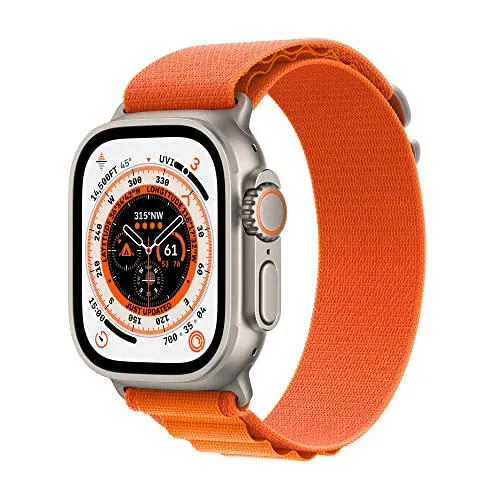 Apple Watch Ultra [GPS   Cellular 49 mm] smart watch w/Rugged Titanium Case & Orange Alpine Loop - Large. Fitness Tracker, Precision GPS, Action Button, Extra-Long BatteryLife, Brighter Retina Display