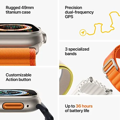 Apple Watch Ultra [GPS   Cellular 49 mm] Smart Watch w/Rugged Titanium Case & Yellow Ocean Band. Fitness Tracker, Precision GPS, Action Button, Extra-Long BatteryLife, Brighter Retina Display