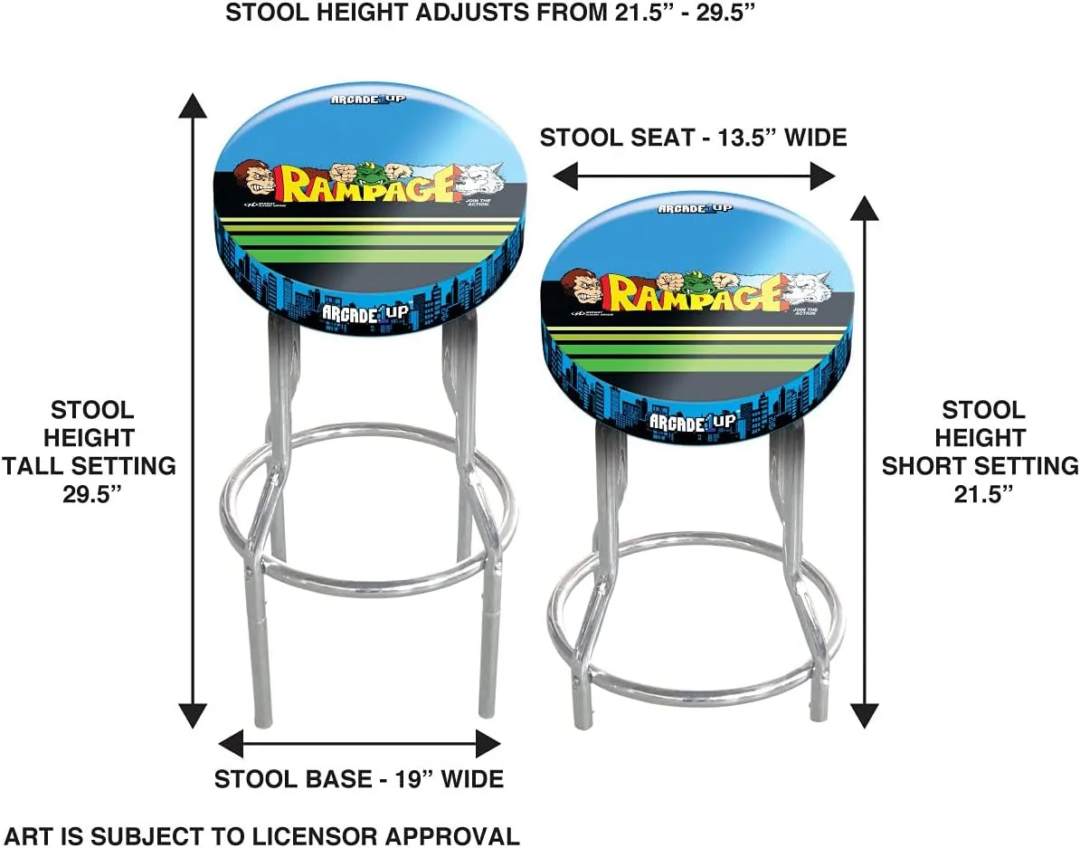 ARCADE1UP Stool Adjustable Height 21.5 inches to 29.5 inches (Rampage)