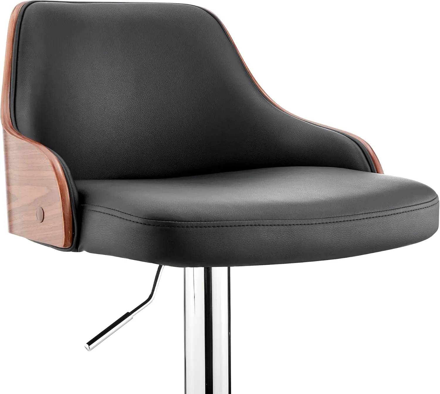 Armen Living Asher Modern Adjustable Height Swivel Black Faux Leather and Walnut Wood Bar Stool with Chrome Base for Kitchen Island Counter