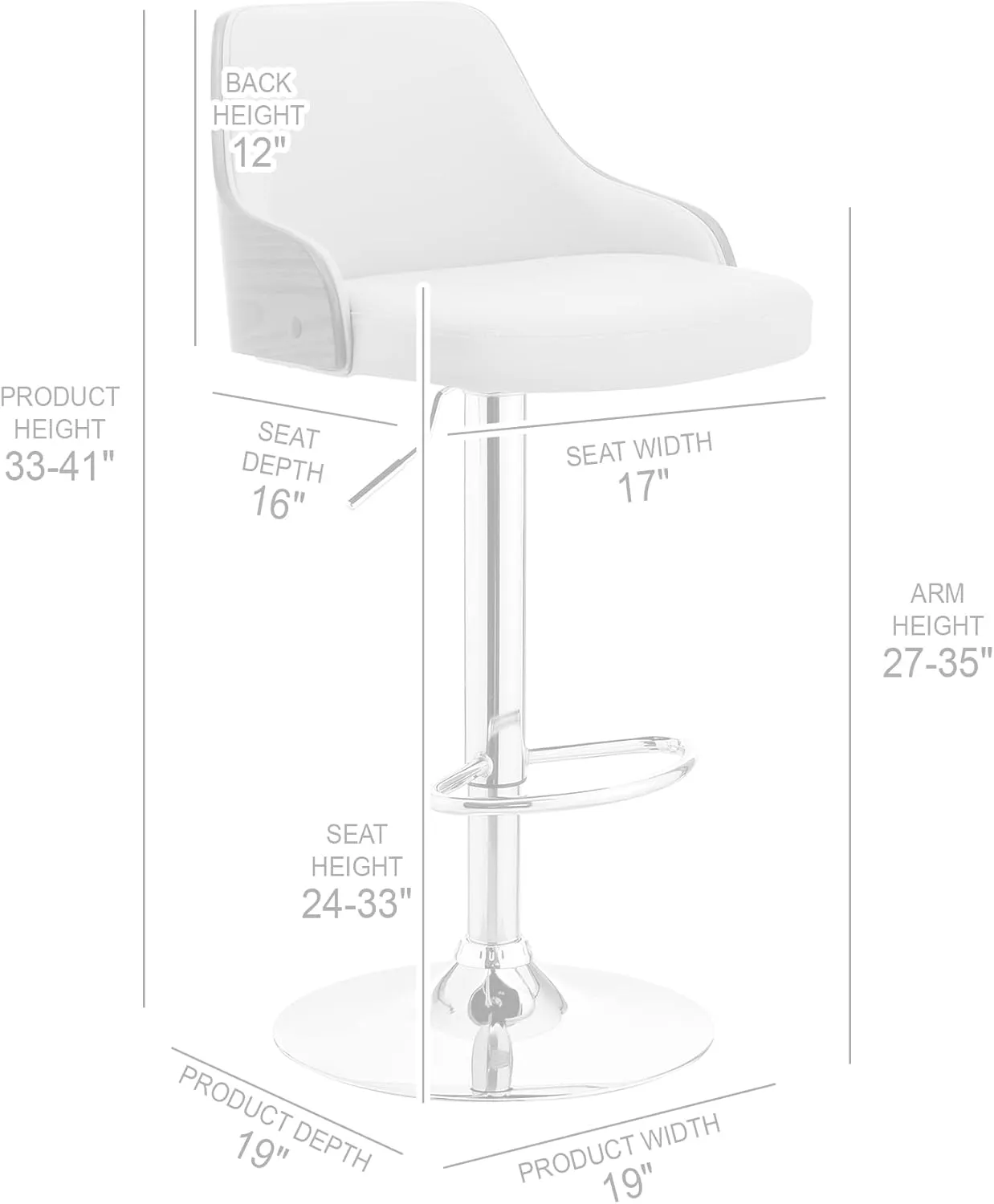 Armen Living Asher Modern Adjustable Height Swivel Black Faux Leather and Walnut Wood Bar Stool with Chrome Base for Kitchen Island Counter