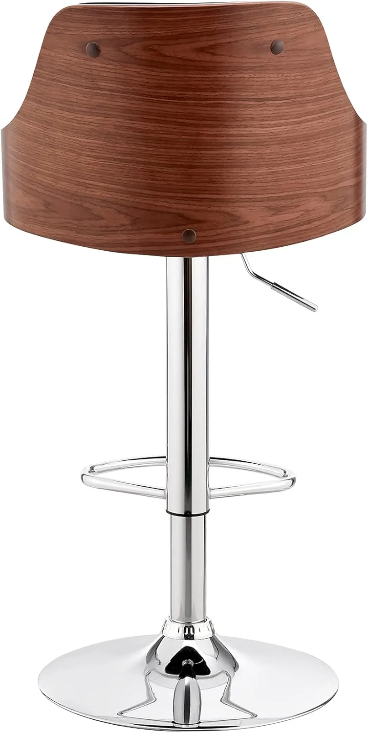 Armen Living Asher Modern Adjustable Height Swivel Black Faux Leather and Walnut Wood Bar Stool with Chrome Base for Kitchen Island Counter
