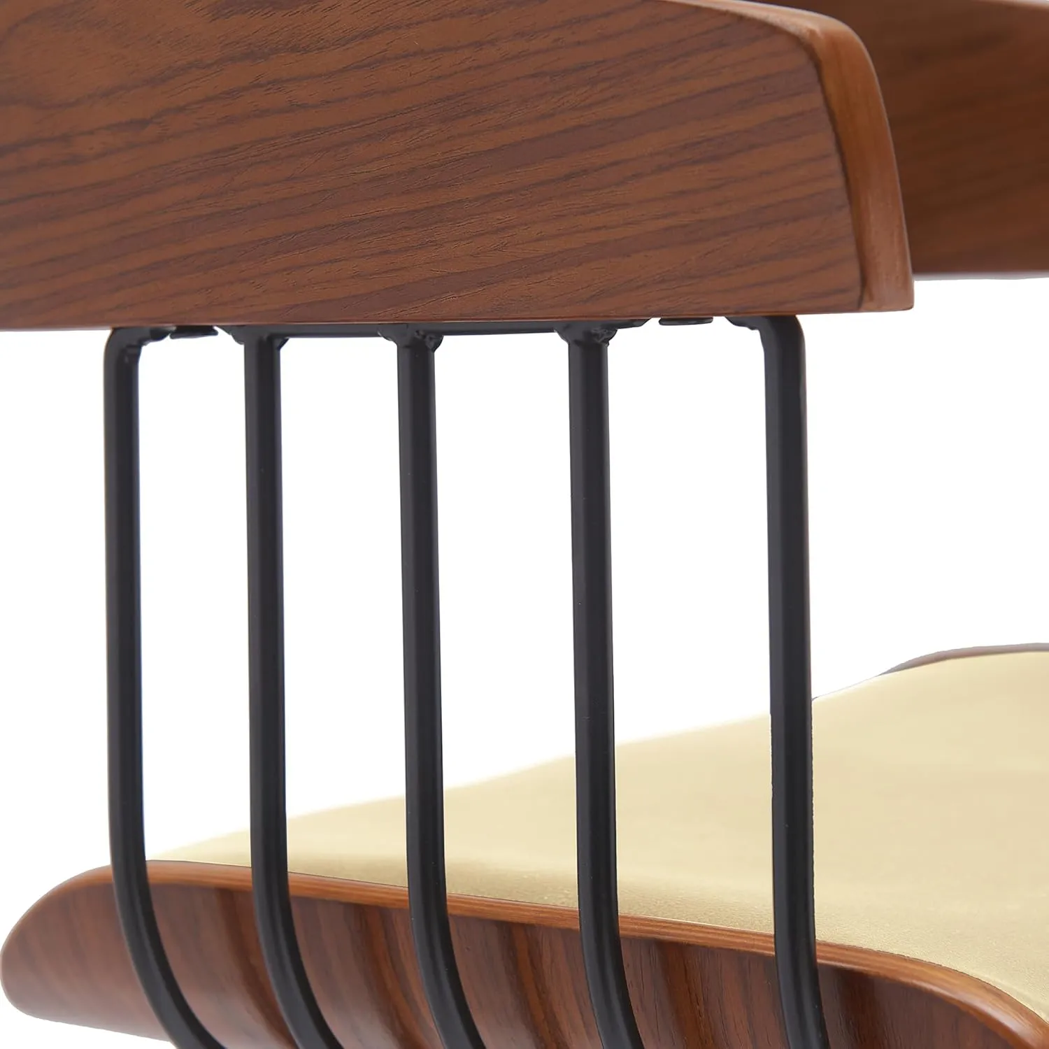 Armen Living Athena 31" Seat Height Mid Century Modern Swivel Walnut Wood Bar Stool for Kitchen Island Counter in Cream Faux Leather with Black Metal